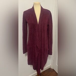 Barefoot Dreams CozyChic Lite Drape Front Cardigan Burgundy Soft Warm Size S / M